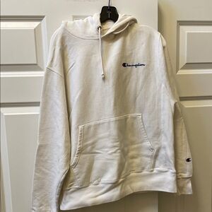 Champion White Pullover Hoodie with Blue & Red Logo
